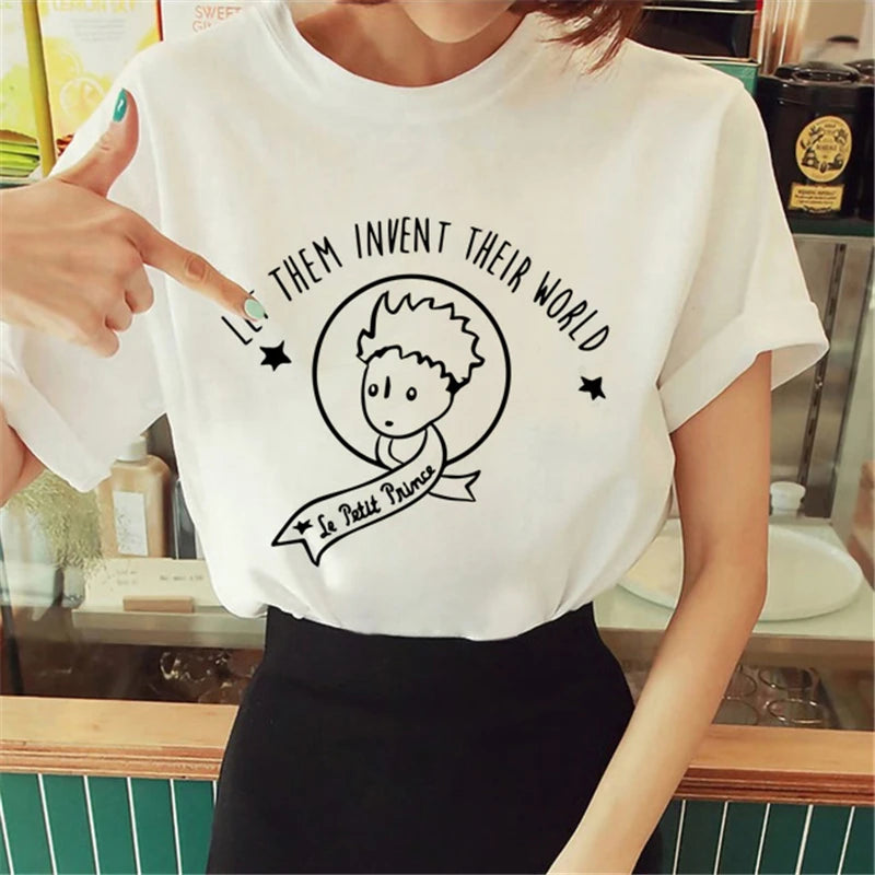 Cartoon T-shirt Anime Printed Pattern Women's T-shirt Rose Pattern Women's T-shirt Round Neck Short Sleeve