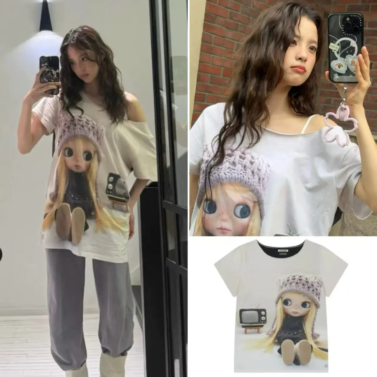Coyseio Star Printed Short Sleeve Women's New Style Small Cloth Doll Co branded Shoulder Loose T-shirt for Women