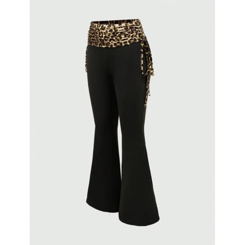 American style spicy girl leopard print splicing new fashion women's clothing Y2k pants women's slim fit