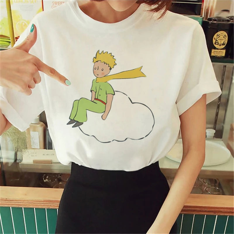 Cartoon T-shirt Anime Printed Pattern Women's T-shirt Rose Pattern Women's T-shirt Round Neck Short Sleeve