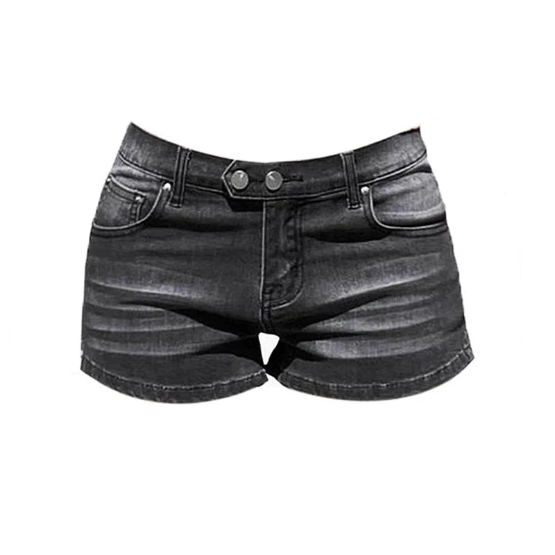 Summer Grey Denim Shorts for Women Low Waist Mini Jeans Shorts...