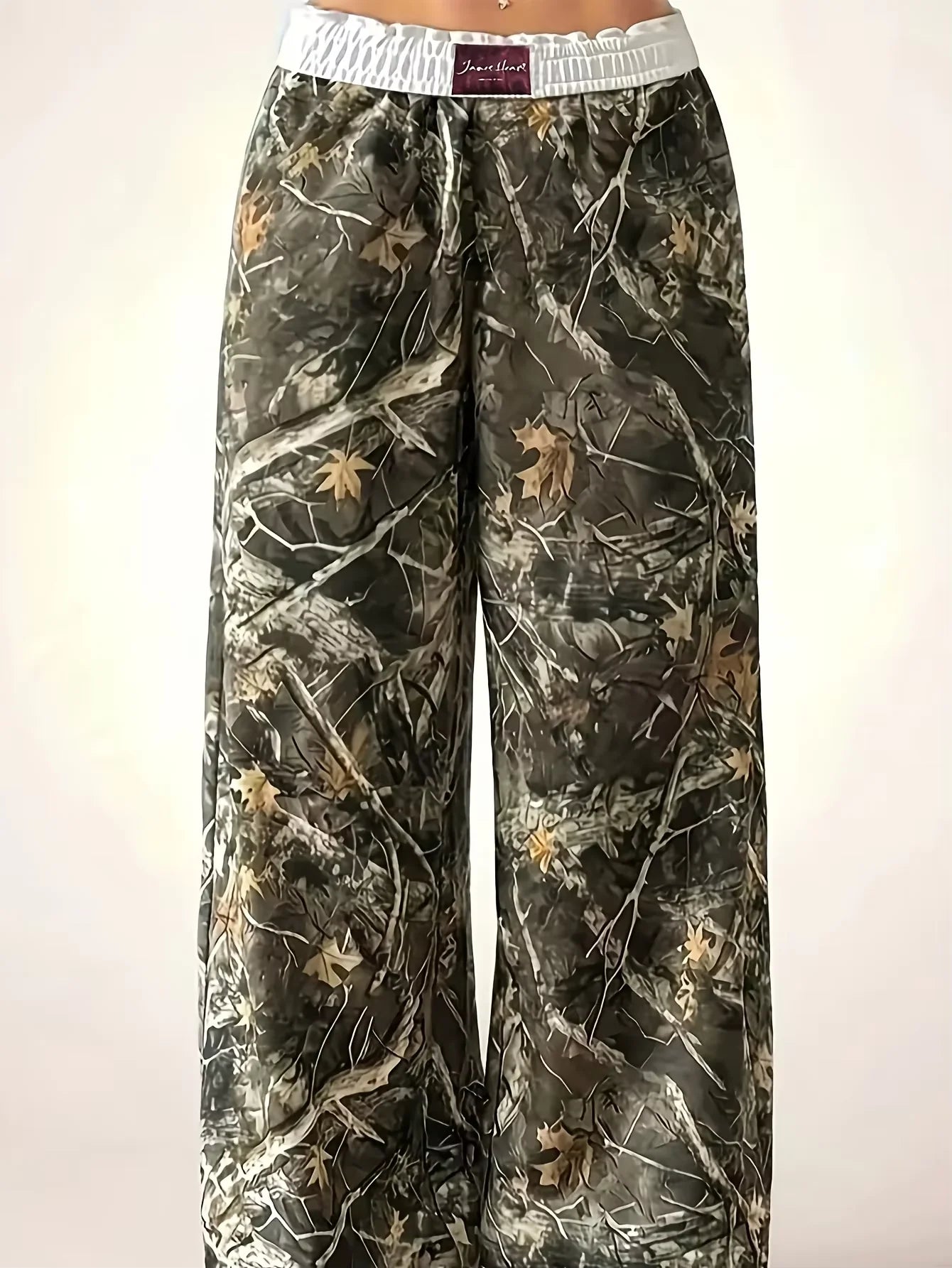 Ladies Casual Camouflage Print Wide-Leg Pants Comfortable Daily Travel Trousers Loose Fit High Waist