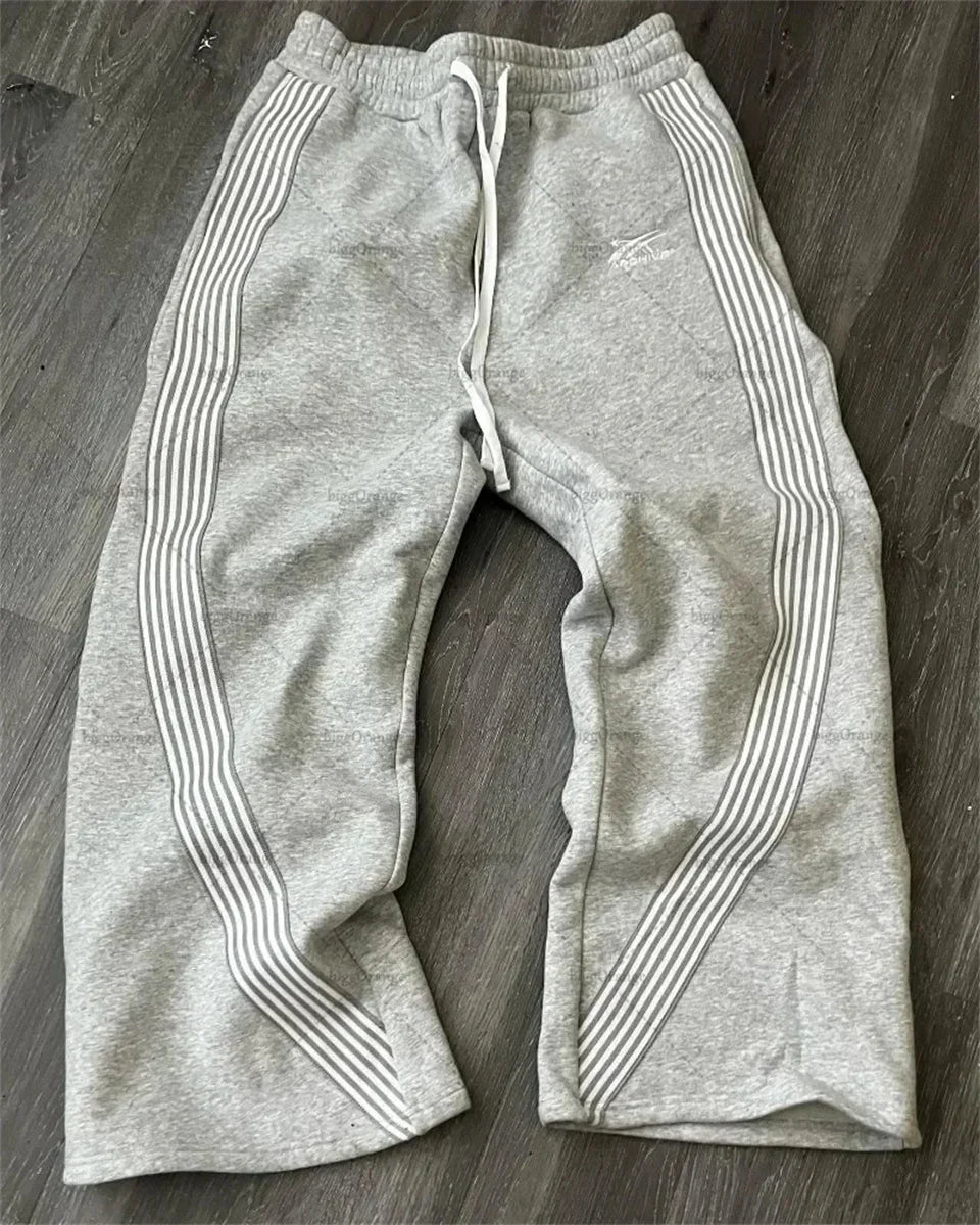 Y2k Baggy Black Hip Hop Pants Women's Drawstring Straight Leg Loose Striped Jogging Harajuku Sweatpants Retro Women's Streetwear